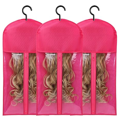 3PCS Extra Long Wig Storage Bags (31.5 Inch) with Hangers & Tags, Dust-Proof Organizer for Multiple Wigs, Hair Extensions and Accessories, Ideal for Home, Travel & Closet Storage
