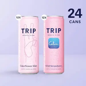 TRIP Magnesium & Adaptogen 24-Pack: Elderflower Mint + Wild Strawberry Lightly Sparkling Seltzer – Ashwagandha, Lion’s Mane & L-Theanine, Low Calorie, Vegan Mocktails