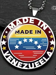 One 2D Flat, Circular, Convex Glass Pendant Necklace | Stylish Venezuelan National Emblem Design, Made of Zinc Alloy - An Ideal Choice for Independence Day, National Day, and Souvenir Gifting Occasions.