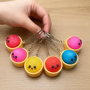 Kawaii Light-Up Baozi Button Keychain - Cute Steamed Bun Press Fidget Toy, Glowing Fashion Accessory for Backpacks, Bags