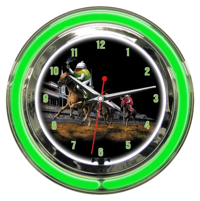 212 MAIN 14 in. Round Neon Wall Clock - Petro Enterprises Collection, Blink Function, Polished Chrome Finish Resin Housing, Self-Luminous, Room Decor, Gifting Option