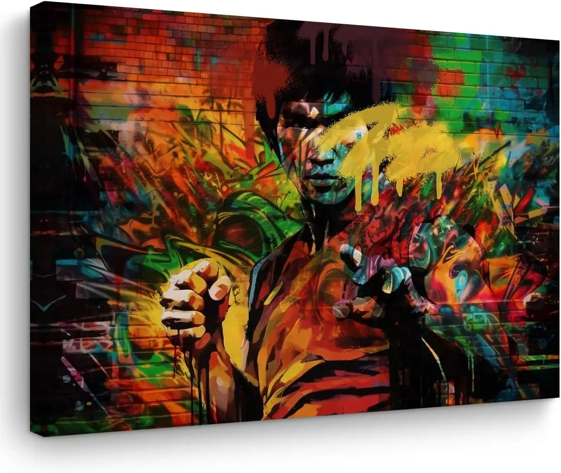 Graffiti Wall Art Bedroom Wall Decor Kung Fu Fighting Graffiti Street Art Pictures Stuff Framed Poster Artwork Prints Pictures for Home Farmhouse Bathroom Kitchen Bedroom Living Room SHJY-00512
