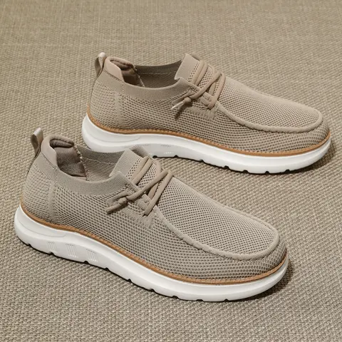 Men's Knitted Mesh Platform Sneakers - Breathable, Comfortable Athletic Casual Shoes for Walking, Business Casual Wear