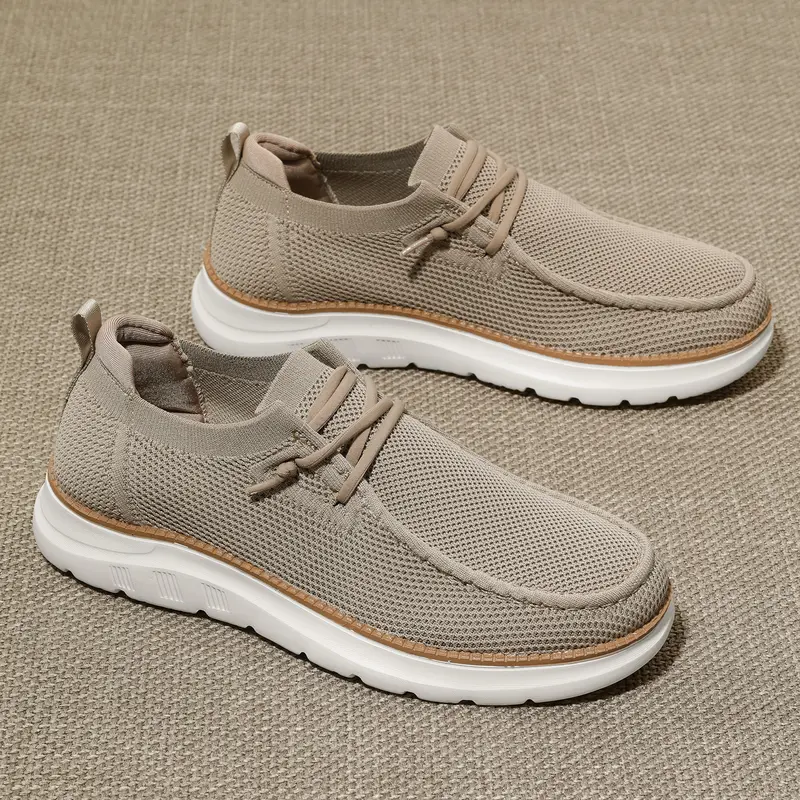 Men's Knitted Mesh Platform Sneakers - Breathable, Comfortable Athletic Casual Shoes for Walking, Business Casual Wear