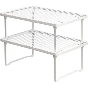 Stackable Metal Kitchen Storage Shelves Set of 2  White 12 5 L x 8 D x 4 5 H