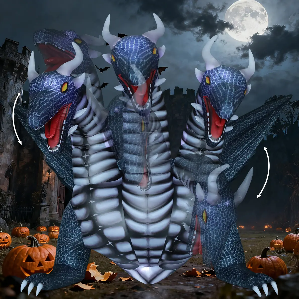 COMIN 15.6FT Long Halloween Inflatables Outdoor Decorations Black Hydra Dragon - Giant Scary Yard Blow Up Decoration Built-in LED Lights for Halloween Party Indoor Yard Lawn Garden Patio Decor