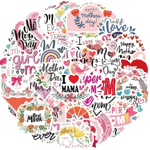 Happy Mother's Day Sticker, 50pcs/set Love Mom Sticker, Waterproof Self Adhesive Decor Paper, Decor Sticker for Gift Greeting Card Water Bottle Laptop Phone, Ornaments