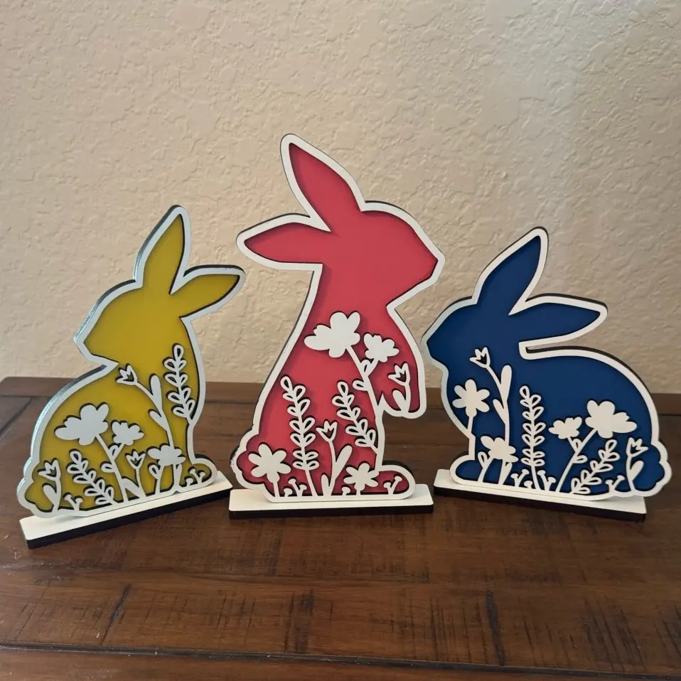 Beautiful Decorative Bunny Trio - Lightweight Wooden Bunnies 9”, 7 1/2”, 7” - Versatile Spring and Easter Decor with Pastel Paint Options