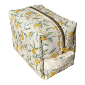 William Morris Orkney Lemon Tree Handmade Quilted Boxy Makeup Bag - Toiletry Hold all Everything Bag