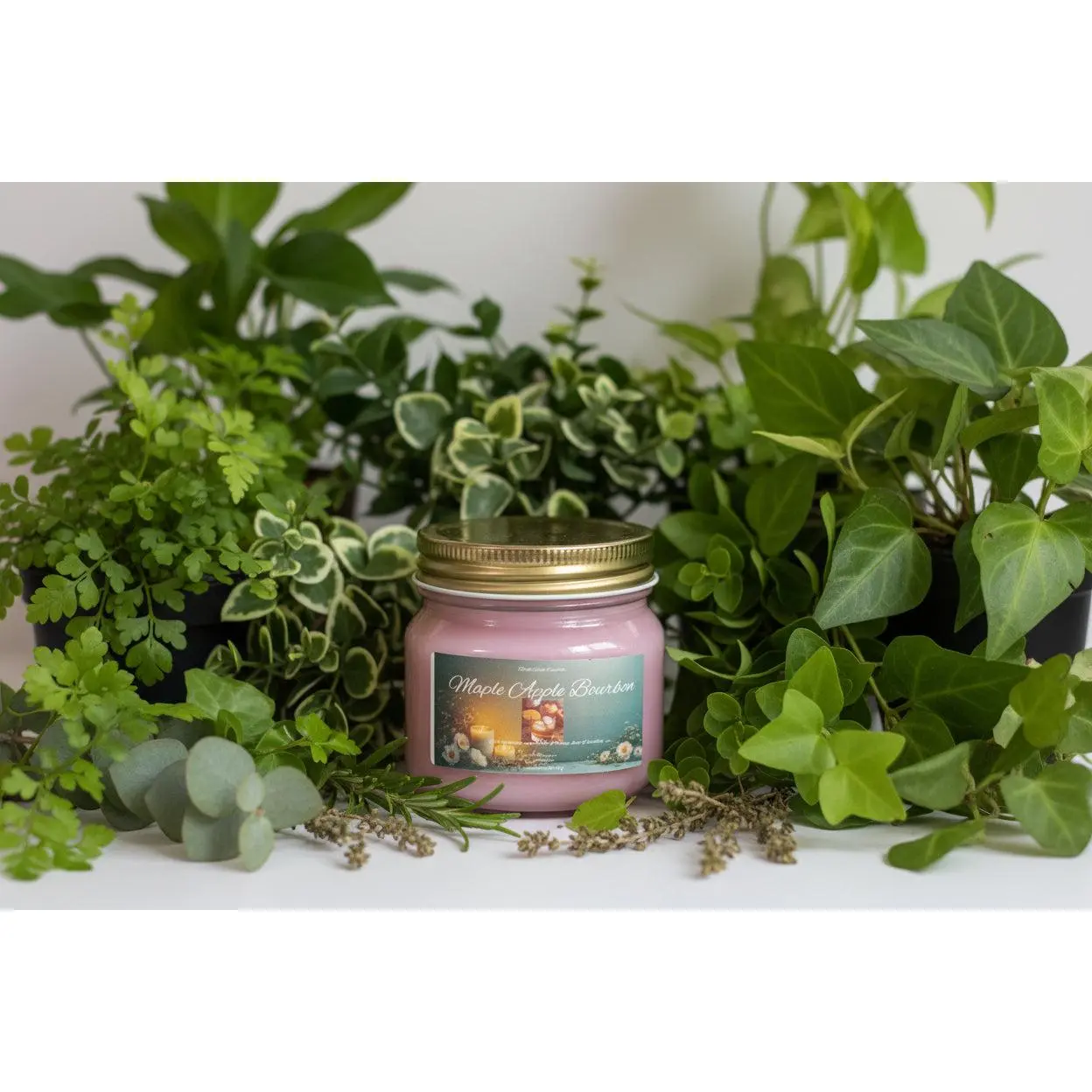 Maple Apple Bourbon Scented Candle 8oz Cotton Wick Glass Jar