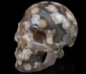 GEODE 5.0" Sakura Agate Carved Crystal Skull, Realistic, Crystal Healing