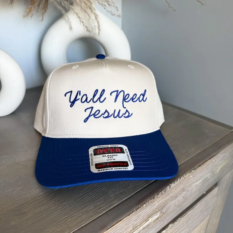 Y'all Need Jesus Vintage Trucker Hat, Y'all Need Jesus Embroidered Cap for Women, Church gift for her, Jesus Hat for her, hers Trending Hat