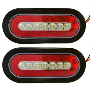 2Pcs 6.3 inch Oval Truck Trailer 23 LED Tail Stop Brake Lights Taillights Running Red White Backup Reverse Lights Sealed w Reflectors Flush Mount Rubber Grommet