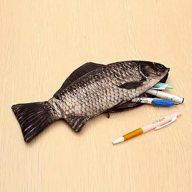 Fish Shaped Pen Holder, 1 Count Multipurpose Makeup Bag with Zipper, Creative Office Supplies Desk Organizer, Funny Gift for Friend & Family