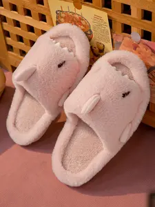 Women's Cute Cartoon Shark Design Plush Slippers, Fuzzy Warm Slippers, Casual Soft Comfortable Home Slippers, Warm Slippers for Indoor & Outdoor Use for All Seasons