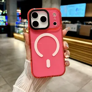 Summer atmosphere # candy transparent four-corner airbag anti-fall magnetic phone case suitable for iPhone1716151413ProMax Plus magnetic phone case stand wireless charging