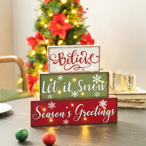 Glitzhome 12"L LED Lighted Wooden/Metal Block Word Sign (14 Bulbs)