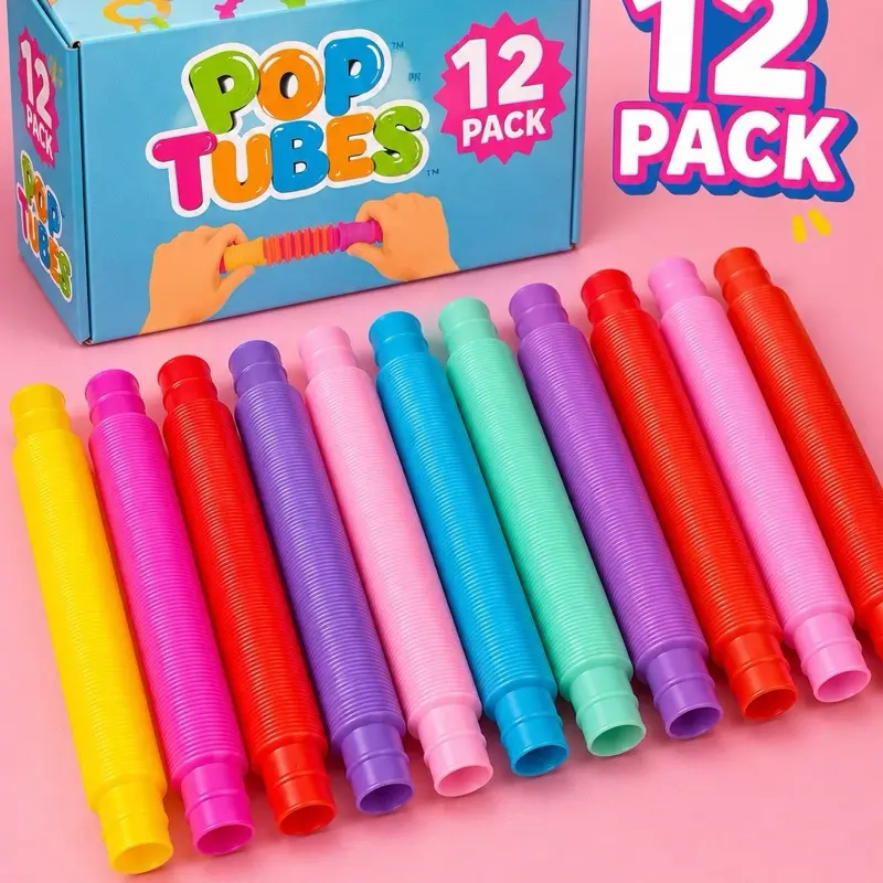 12 Pack Pop Tubes Sensory Fidget Toys – Stretch, Connect & Twist | Autism, ADHD & Stress Relief Toys for Kids and Adults