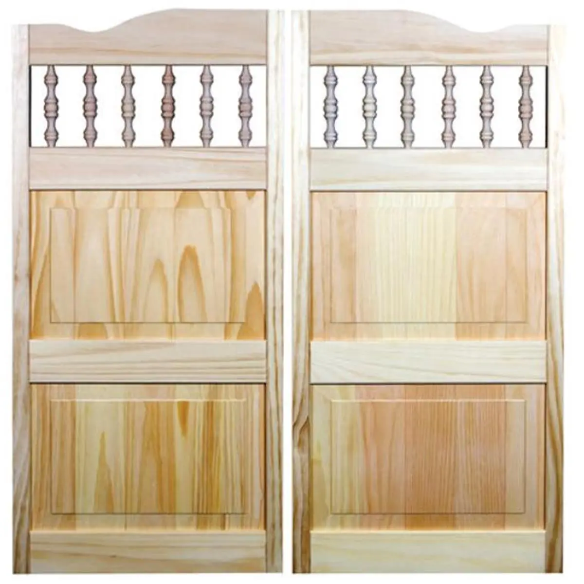 Carson City Spindle Top Cafe Door - American Unfinished Pine, 36x42 in, 1-1/8 in, 24 lbs, Stable, Added Privacy, Admits Light and Ventilation (Model 483642)