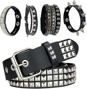 Black Studded Belt, Studded Bracelet  Rivet Punk Rock Cuff Bracelets Y2K Belt Cuff Bracelet  Accessories for Women Men
