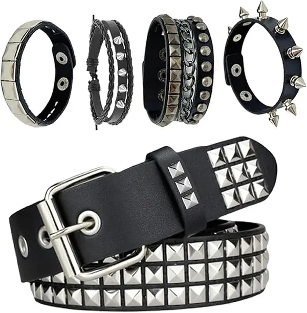 Black Studded Belt, Studded decor Bracelet  Rivet Punk Rock Cuff Bracelets Y2K Belt Cuff Bracelet  Accessories for Women Men