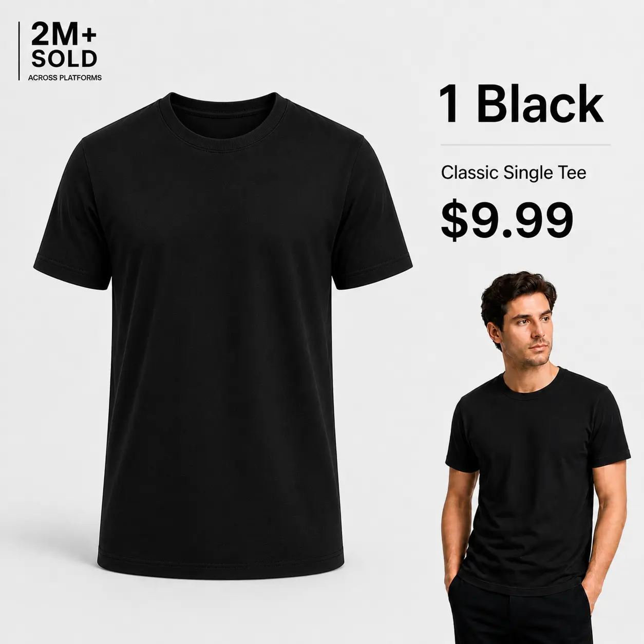 3-Pack $19.99 100% Cotton Men's 100% Cotton T-Shirt, Crew Neck
