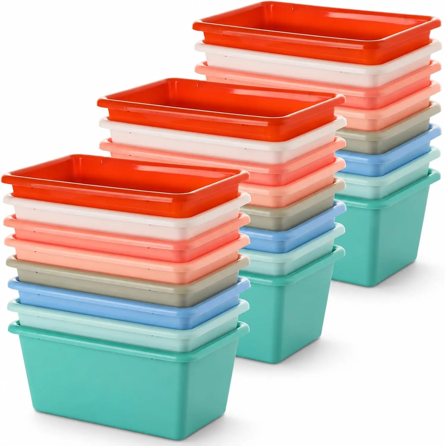GISGFIM 24 Pack Plastic Cubby Storage Bins Crew Toy Stackable Bin Classroom Plastic Cubby Bins Stackable Storage Containers Classroom Book Bin for Student Teacher School Office Home(Boho)