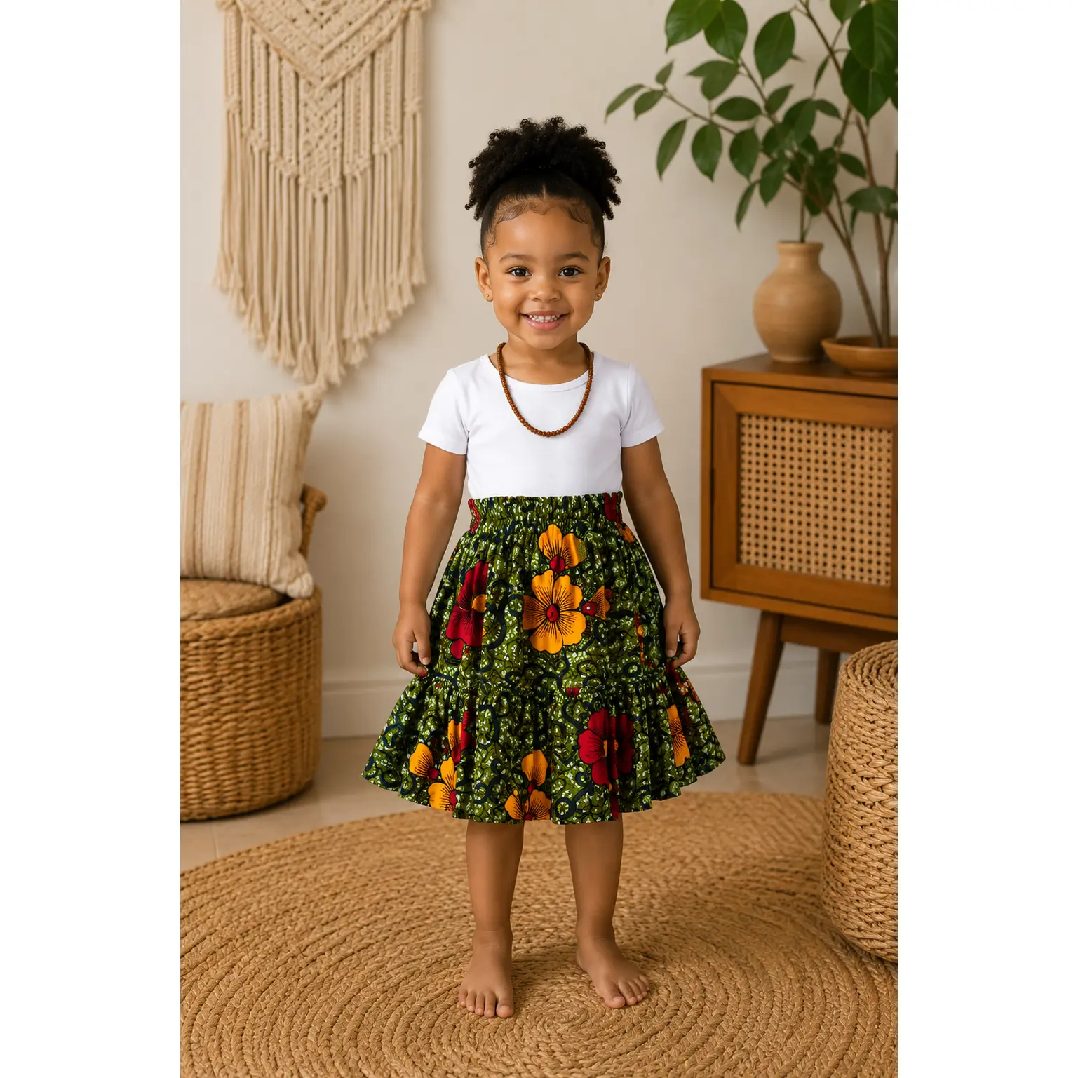 Tiered Skirt Ankara/Kitenge/African Print- Orange/ Red/Black Floral Print