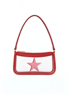 Clear Game Day Purse - Red Star PVC Material with Leather & Chain Straps 9" x 5.25" x 3" Perfect for College Games Concerts or Events