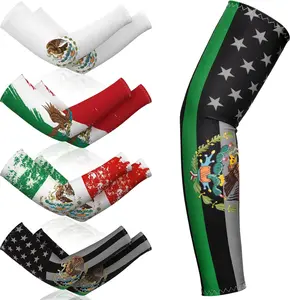 4 Pairs Mexican Flag Arm Sleeves - Patriotic Sun Protection Cooling Compression Sleeves for Running, Golf, Cycling & Outdoor Sports