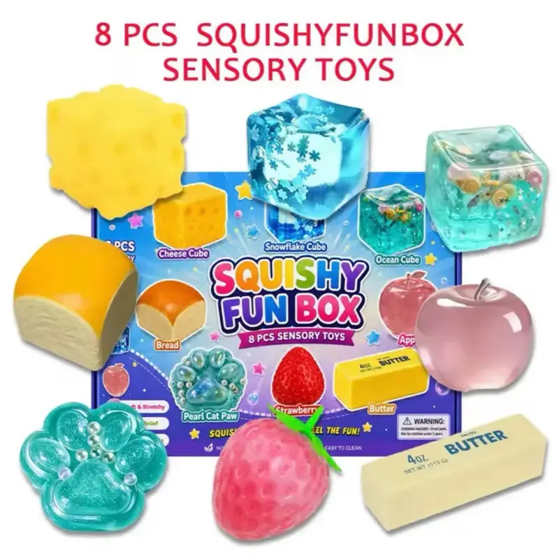 8 PCS Squishy Fun Box Toys, Anxiety Relief Products, Decompression Squeeze Sensory Stress Reliever, Stress Relief Gadget, Sensory Calming Tool for Classic & Novelty Toy Enthusiasts