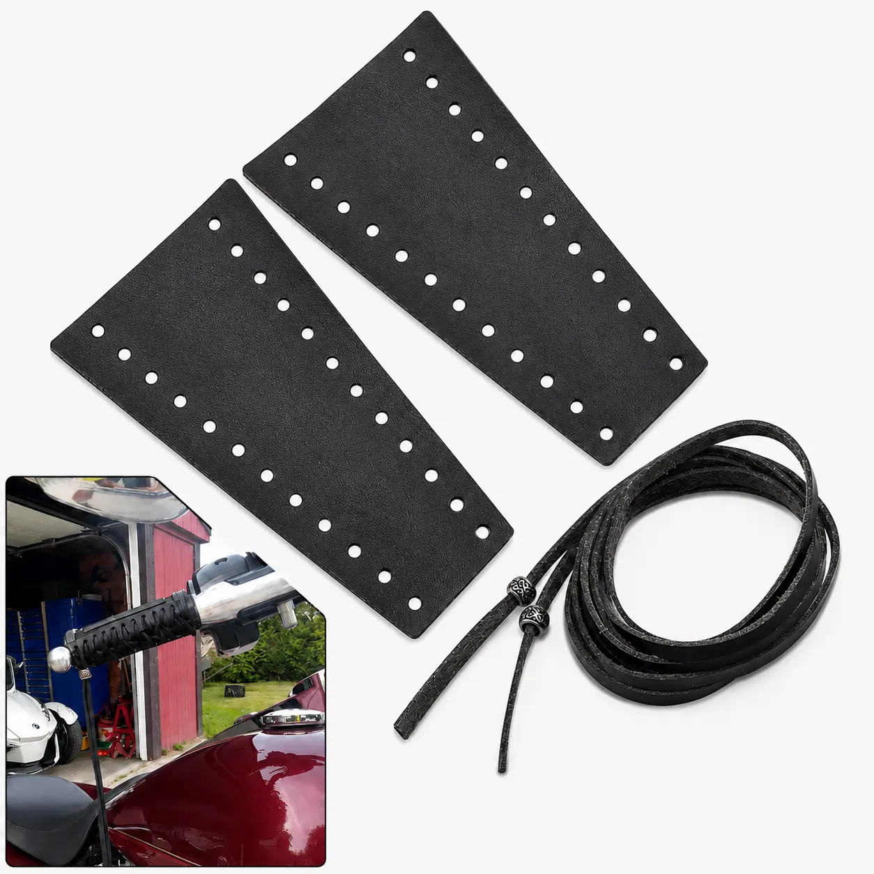 2PCS Leather Motorcycle Lever Covers - 2 x Leather Lever Covers, Harley-Style Tie-On Left+Right Set, Compatible with Harley-Davidson Dyna, Softail, Sportster Frames & Fittings