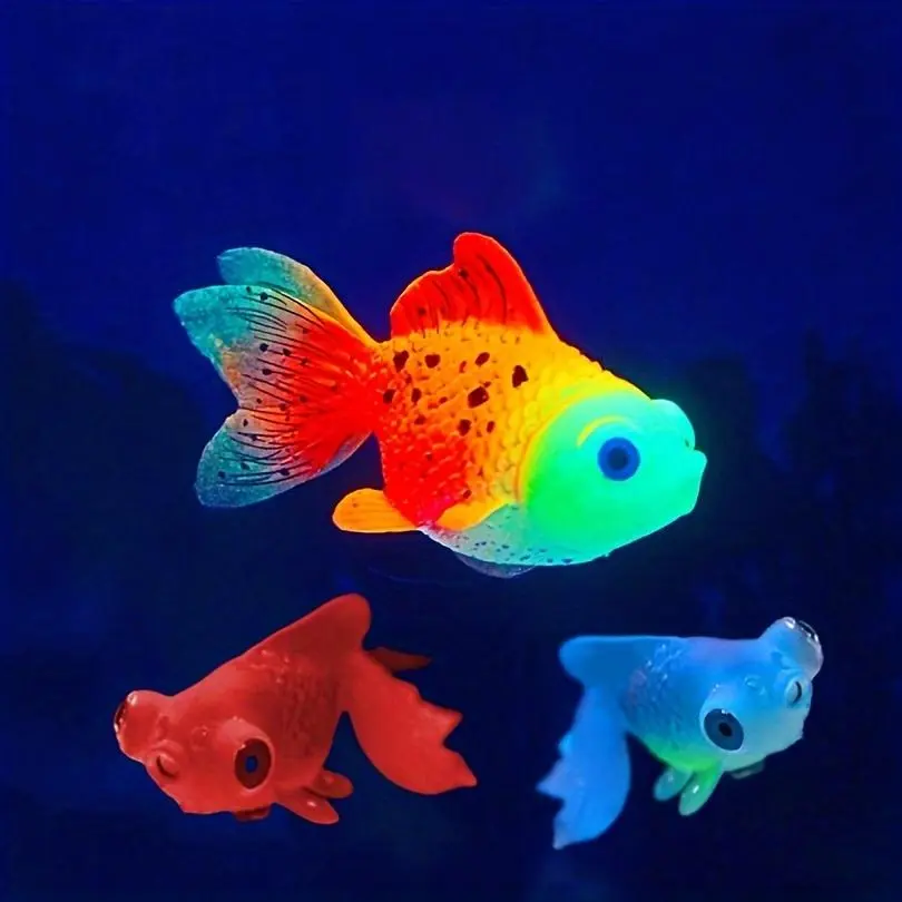 Glow in The Dark Aquarium Tank Fish, 3pcs Self-floating Artificial Fish, Realistic Moving LED Decor, Fish Decorations for Tank, No Maintenance Fake Goldfish for Home Decor