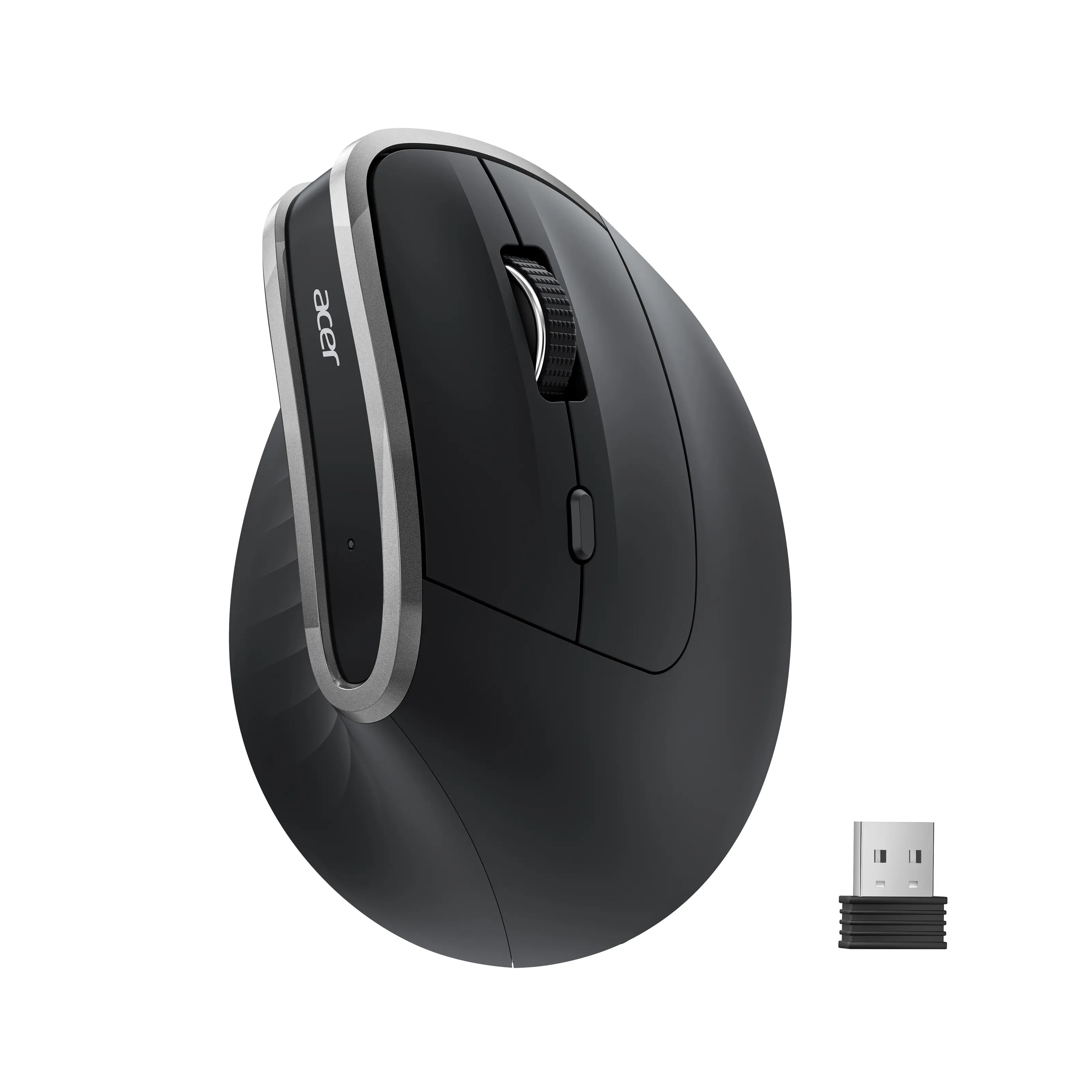 Acer Ergonomic Wireless Vertical Computer Mouse - Rechargeable Desktop Mouse for Medium-Large Hands, 2.4 GHz Radio Frequency, USB-A Receiver, 800/1200/1600 DPI, 6 Buttons, Office Use, Manufacturer Warranty, Pre-Use Reminders for Laptop/PC, Mouse For Compu