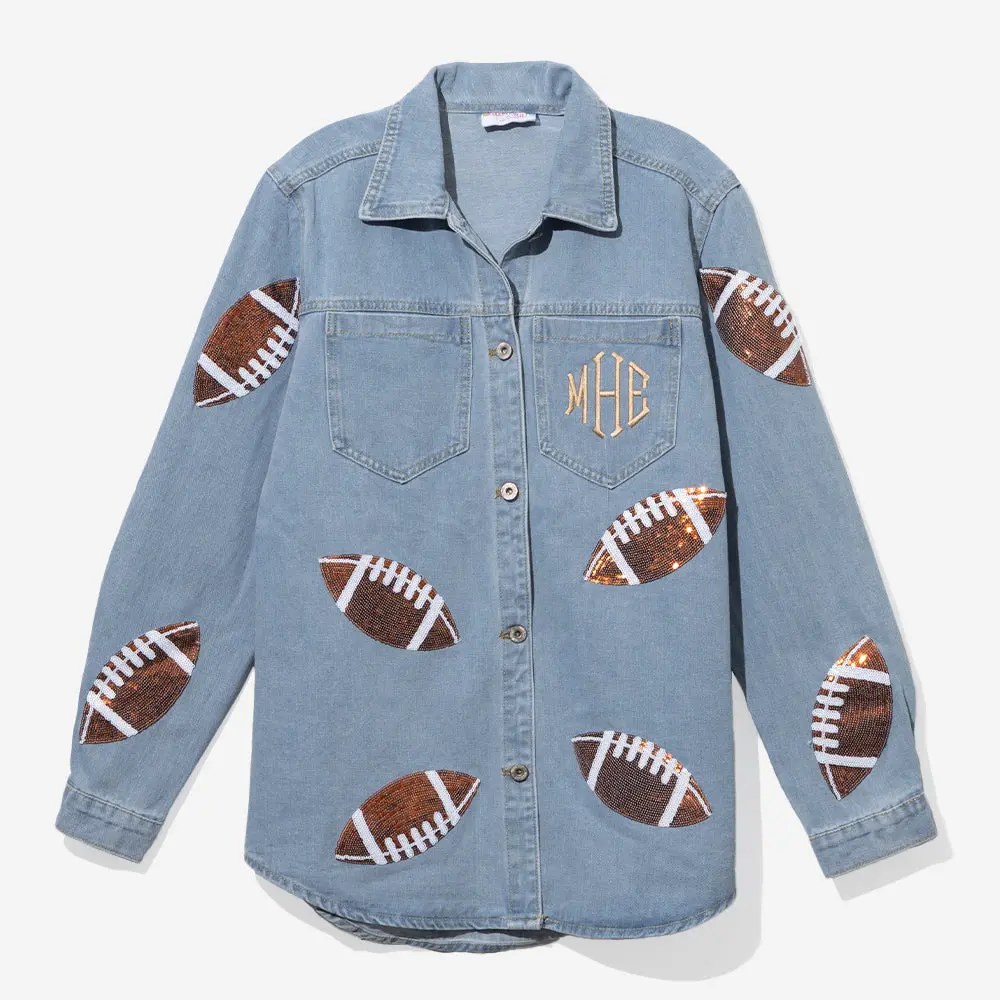 Monogrammed Sequin Denim Shacket | Football