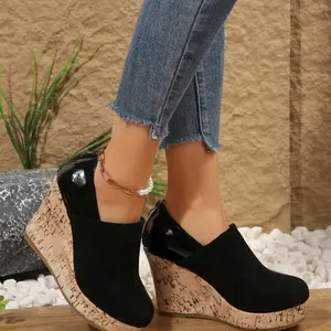 Women's Multifunctional Stylish Thick Sole Wedge Loafers, Solid Texture Woven Heel, Comfortable Casual Shoes for Daily Wear