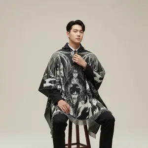 Alpaca Wool Poncho – AOT Design, Unisex, Handmade in Ecuador, Hand Wash Only, Perfect for Anime Fans