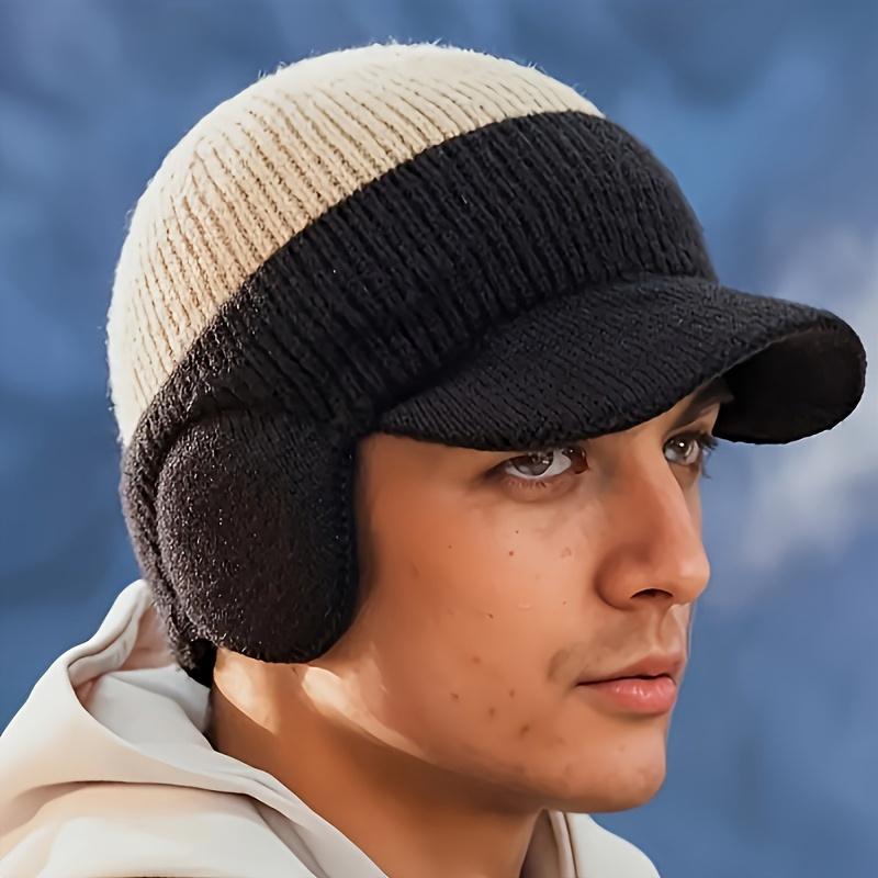 Men's Winter Knitted Earflap Hat - Cold Protection for Skiing, Hiking, Street Style - Elastic Fit, Hand Washable - Available in Outdoor Activities and Daily Winter Accessories, Fashionable Knitted Hat