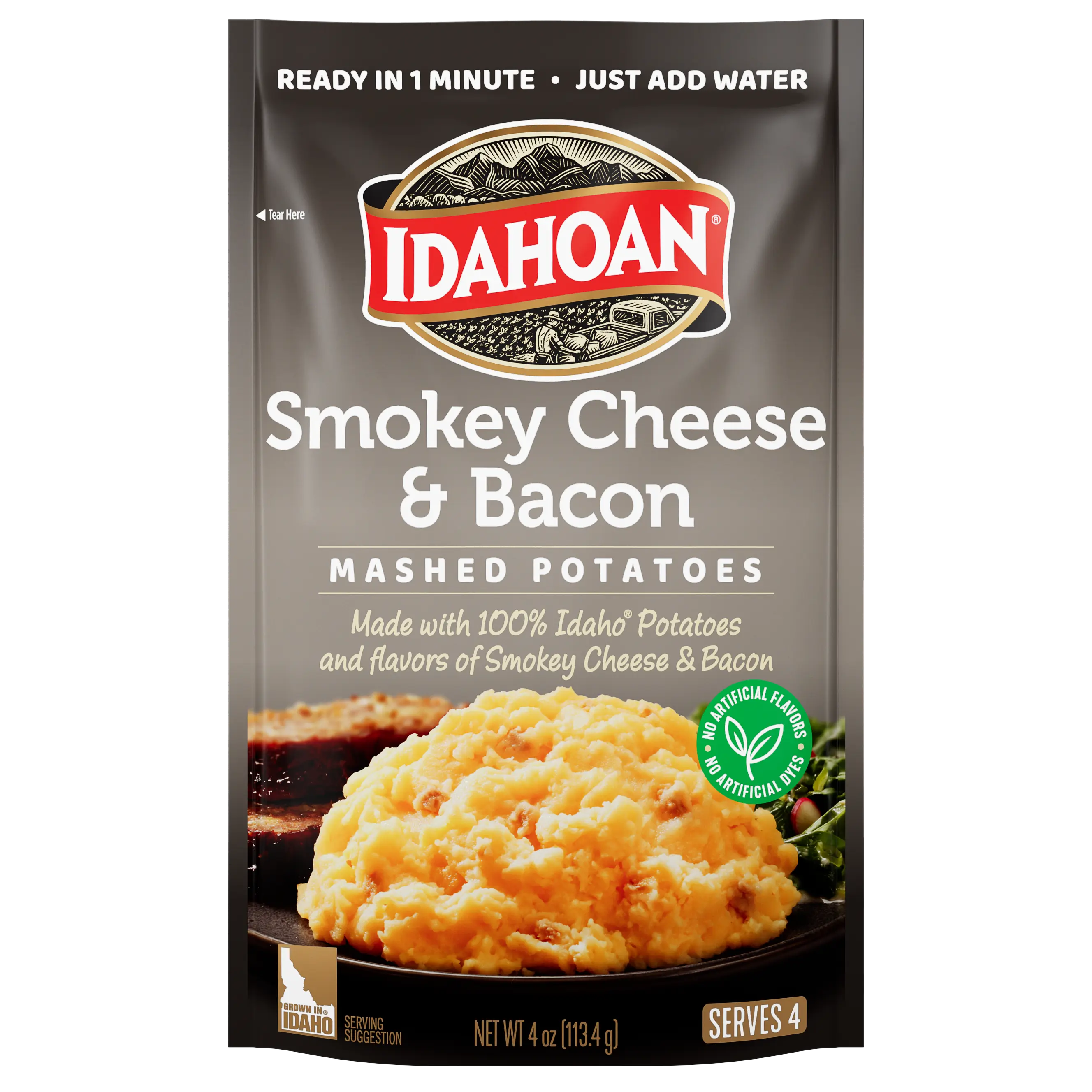 Idahoan Smokey Cheese & Bacon Mashed Potatoes, 4 oz, Pack of 12