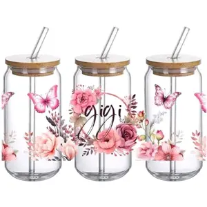 16oz Glass Tumbler w/ Glass Straw and matching topper.