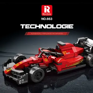 Reobrix NO.663 Race Car Building Block F1 Racing Car Ornament Model Children's Assembly Educational Toy Red with 07 RACE & SPEED Markings
