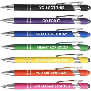 7 count Fun Pens Set, Inspirational Gifts for Women, Bulk Gifts for Coworkers  Christian, Ballpoint Pen with Stylus Tip, Motivational Sayings