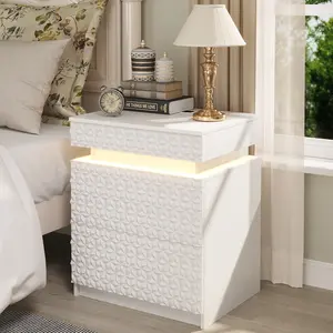FREDEES Farmhouse LED Nightstand - Rustic Barn Wood Bedside Table, Indoor Furniture with Charging Station, Motion Sensor Light, USB/Type-C Ports, Outlets for Bedroom, Living Room