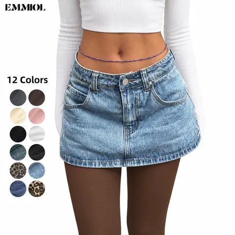 EMMIOL Low Waist Denim Skirt Skorts Mini Denim Shorts Bodycon Mini Jean Skirt Vintage Y2K Skirt for Women - Casual Style Regular Fit Above Knee Cotton Material Multi Belt Loops Chic Womenswear Machine Washable Summer vibes SohoChic【Back to School】