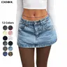 EMMIOL Low Waist Denim Skirt Skorts Mini Denim Shorts Bodycon Mini Jean Skirt Vintage Y2K Skirt for Women - Casual Style Regular Fit Above Knee Cotton Material Multi Belt Loops Chic Womenswear Machine Washable Summer vibes SohoChic【Back to School】