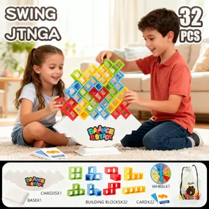 32 PCS Balance Board Games & Tower Stack Set for Kids & Adults, Balance Tower Games, Stacking Fun Desktop Toys, Multi-Color Building Blocks for Friends, Team, Classroom, Family and Parties, for Family Game Nights