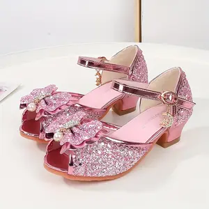 Girls' Heel Sandals Princess Shoes Sequined Fashion Little Girl Open-Toe Shoes New