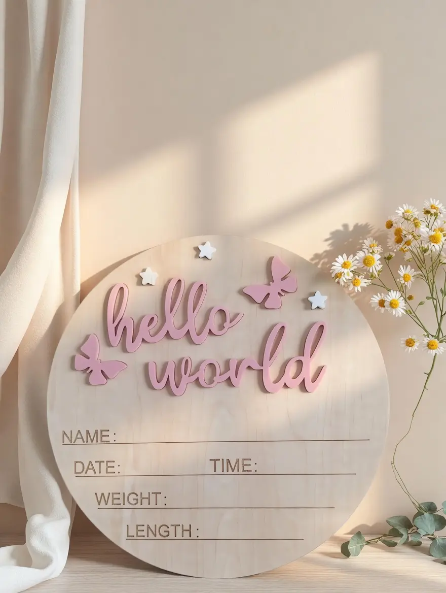 1PC Hello World Newborn Birth Announcement Board, Wooden Baby Name Sign, Photography Prop & Keepsake, Unisex Baby Shower Gift for Easter