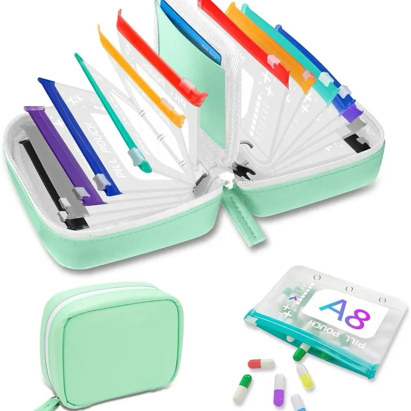 A8 Waterproof Pill Pouch Set, Large Weekly Pill Organizer with 14 Color-Coded Medicine Pouches, Reusable Travel Medicine Organizer, Zippered Pill Storage for Fish Oils, Vitamins, dealsforyou, summerwins