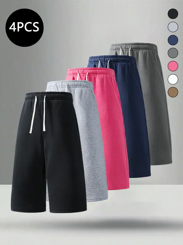 4-Pack Men’s Summer Sports Shorts — Breathable shorts for running, workouts, fitness, and everyday casual wear; 7/8 length men’s shorts